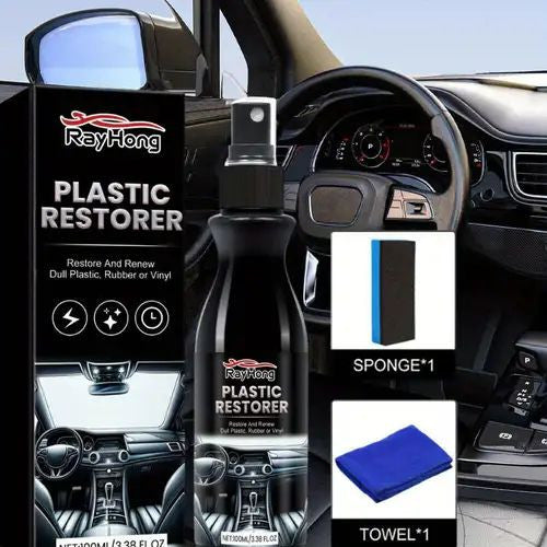 SPRAY DE RECUBRIMIENTO REVITALIZANTE DE PLASTICO IDEAL PARA VEHICULOS ¡DEVUELVE EL BRILLO AL INSTANTE! 100ML